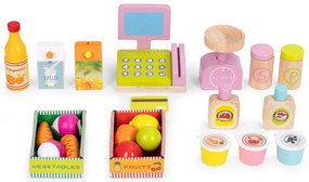 Tarabă din lemn pentru copii - magazin cu legume și fructe