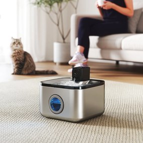 PawHut Fântână Automată pentru Pisici 4,2L din Oțel Inoxidabil, Silențioasă, Filtru 3 Etape, Încărcător USB, Argintiu | Aosom Romania