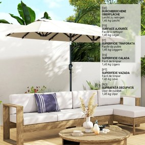 Outsunny Umbrelă dublă, umbrelă terasă, înclinabilă, cu panou solar, 35 LED-uri, cadru din oțel, bej, 2,92 x 1,50 x 2,18 m | Aosom Romania