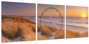 Tablou - Plajă la apus de soare (cu ceas) (90x30 cm)