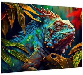 Tablou pe sticlă - Iguana colorată (70x50 cm)