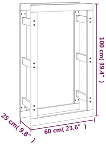 Rastel pentru lemne de foc, 60x25x100 cm, lemn masiv pin Maro, 60 x 25 x 100 cm