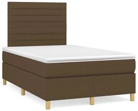 vidaXL Pat cu arcuri, saltea și LED, maro închis, 120x190 cm, textil
