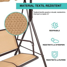 Balansoar de grădină, 3 locuri, cu baldachin și cadru din oțel, Bej