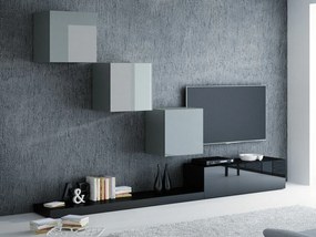 Mobilă pentru sufragerie Charlotte 113 Gri lucios, Negru, Negru lucios, Gri, Părți separate, Cu comodă tv, PAL laminat, 300x42cm, 71 kg