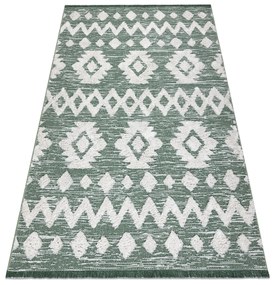 Covor ECO SISAL BOHO MOROC Etno Zig zag 22319 franjuri - două niveluri de lână verde / cremă, covor reciclat