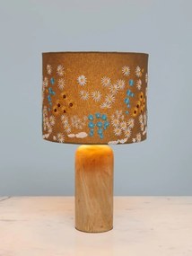 Lampa de masa, din lemn de mango, cu abajur din bumbac brodat, Jardin
