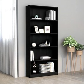 800919 vidaXL Bibliotecă cu 5 rafturi, negru, 80x24x175 cm, lemn prelucrat