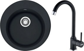 Set chiuveta bucatarie compozit Franke Rotondo 51 cm finisaj negru mat si baterie Pola