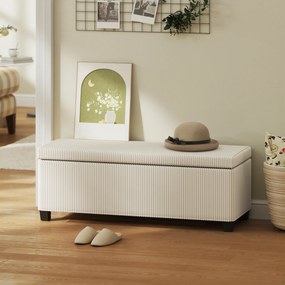 HOMCOM Bancă de Depozitare de 84L, din Țesătură cu Efect de Catifea și Oțel, 112x42x40 cm, Bej | Aosom Romania