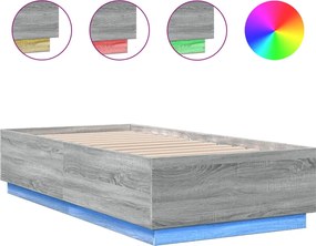 vidaXL Cadru de pat cu LED gri sonoma 75x190 cm lemn prelucrat