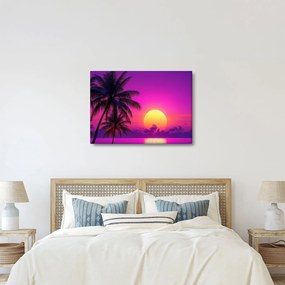 Tablou - Apus violet cu palmier (70x50 cm)