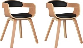 vidaXL Scaune de bucătărie, 2 buc, negru, lemn curbat/piele ecologică