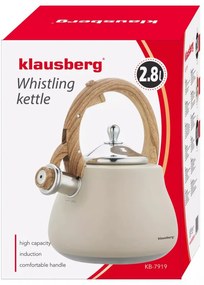 Ceanic cu fluier Klausberg KB 7919, 2,8 l, Maner izolat termic, Inductie, Bej