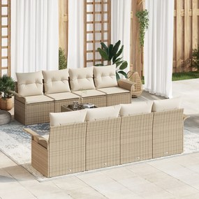 vidaXL Set canapea 9 piese cu perne Bej Ratan Poliester