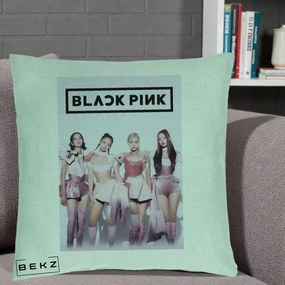 Perna Personalizata K-pop BLACKPINK Poster Roz Tinute Coordonate, 40x40 cm, Verde Menta, Husa Detasabila, Perna Inclusa, BEKZ®