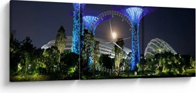 Tablou cu lună plină în grădinile din Singapur (cu ceas) (90x30 cm)