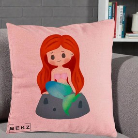 Perna Personalizata Sirena Kawaii Roscat, 40x40 cm, Roz, Husa Detasabila, Perna Inclusa, BEKZ®