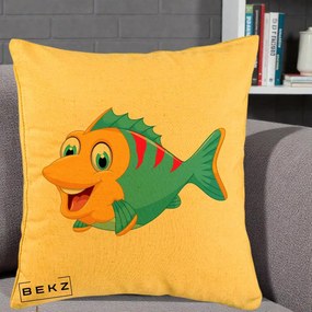 Perna Decorativa Peste Vesel Cartoon, 40x40 cm, Galben, Husa Detasabila, Perna Inclusa, BEKZ®