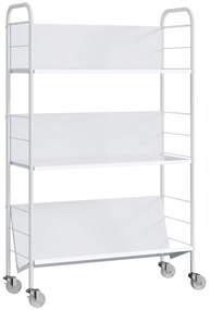 HOMCOM Cărucior Modern pentru Cărți cu 3 Nivele și Roți Pivotante pentru Cărți și Reviste, 69x26x108 cm, Alb | Aosom Romania