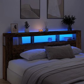 vidaXL Tăblie pat cu LED lemn vechi 220x18,5x103,5 cm lemn prelucrat