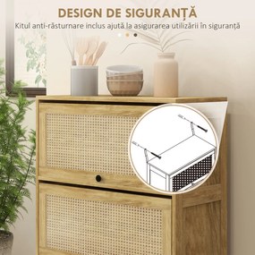 HOMCOM Dulap Boho pentru Bucătărie, Unitate de Depozitare din Ratan cu 4 Uși Rabatabile, Design Natural | Aosom Romania