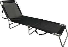 Sezlong gradina KELEO, negru/gri, plasa/otel, 58x182x79 cm