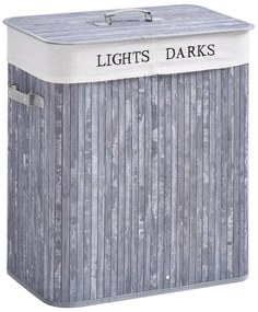 HOMCOM Coș de rufe din bambus cu capac 100 L Colector de rufe cu mânere din PU, sac de rufe din pânză de vela, Coșuri de rufe pentru bucătărie dormitor baie Gri | Aosom Romania