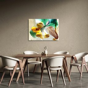 Tablou pe sticlă - Frunze cu pană (70x50 cm)