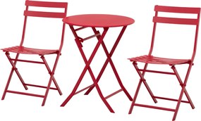 Outsunny Set de grădină bistro pliabil - masă rotundă Ø 60 cm cu 2 scaune pliabile - metal termolacat roșu | Aosom Romania
