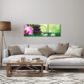 Tablou cu pietre pentru masaj și orhidee (cu ceas) (90x30 cm)