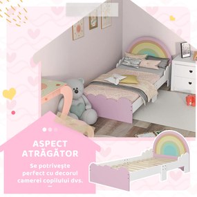 ZONEKIZ Cadru Pat Pentru Copii Mici, Mobilier Dormitor Copii Design Curcubeu Pentru Copii Cu Varsta Cuprinsa Intre 3-6 ani, 143 x 74 x 66 cm, Roz