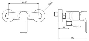 Baterie albă pentru duș cu montare pe perete (1 ieșire) Pax – Sapho