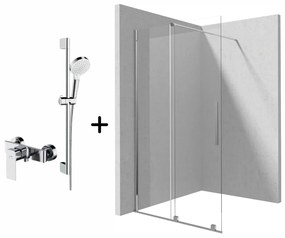 Set paravan dus walk-in cu usa glisanta, 100x195 cm, crom lucios, Deante Prizma, cu para dus, bara, furtun si baterie crom