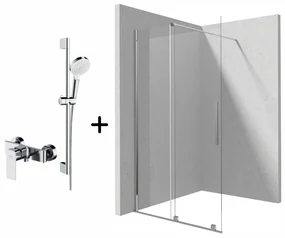 Set paravan dus walk-in cu usa glisanta, 100x195 cm, crom lucios, Deante Prizma, cu para dus, bara, furtun si baterie crom