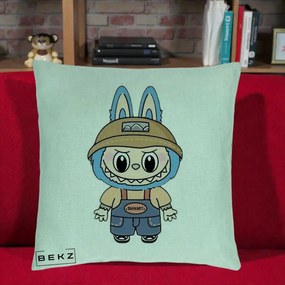 Perna Personalizata Labubu Toanart Blugi, 40x40 cm, Verde Menta, Husa Detasabila, Perna Inclusa, BEKZ®