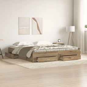 vidaXL Cadru de pat cu sertare, stejar artizanal, 180x200 cm, lemn