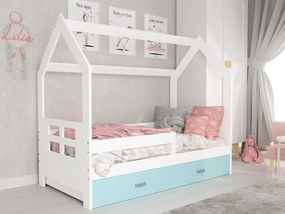 Pat montessori 160x80 căsuță pentru copii Cottage alb D3D cu somieră