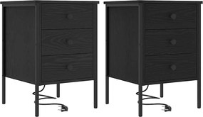vidaXL Dulap de noapte cu sertar 2 pcs Stejar Negru 42 x 41 x 61 cm