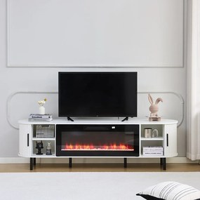 Comodă TV cu șemineu electric cu Încălzire, iluminare LED , 12 culori, Telecomandă, 180 cm, MOB136 Alb
