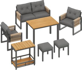 Set modern de canapea pentru exterior, masă detașabilă, cotiere împletite și perne groase de șezut, Gri+Culoare naturală