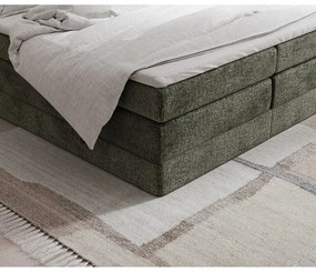 Pat boxspring verde închis cu spațiu de depozitare/fără tăblie 200x200 cm Juniper – Maison de Rêve
