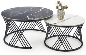 Set 2 mese de cafea Flamingo marmura neagra/marmura alba/negru