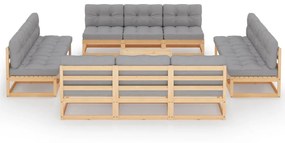 Set mobilier de gradina cu perne, 13 piese, lemn masiv de pin Maro, 1, Da