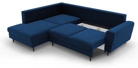 Colțar albastru extensibil, cu spațiu de depozitare cu tapițerie din catifea (cu colț pe partea stângă-în formă de ”L”) Kyoto – Cosmopolitan Design