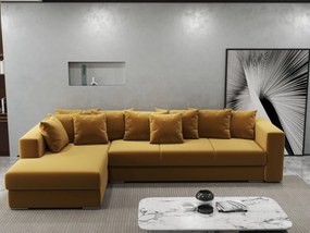 Colțar extensibil dumonde cu ladă de depozitare si sezut confortabil din spuma high-density, Gloria Royal Mustar 320x183 cm