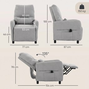 HOMCOM Fotoliu Reclinabil Manual cu Masaj și Încălzire, 135°, 8 Puncte de Masaj, Suport Picioare, Pernă Lombară, Gri | Aosom Romania