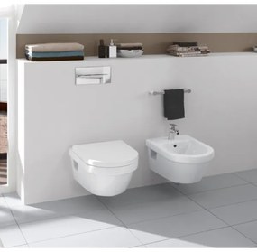 Pachet vas WC rimless suspendat + bideu suspendat, Villeroy&amp;Boch Architectura, cu capac WC inchidere lenta, 5684HR01+54840001