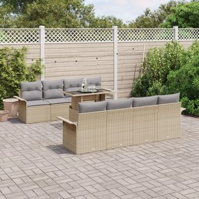 vidaXL Set de canapele pentru grădină cu pernă 9 pcs Bej Rattan poli