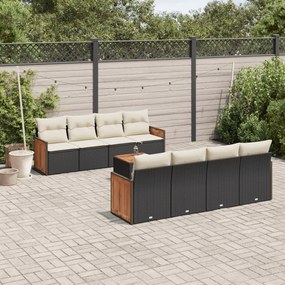 3259900 vidaXL Set mobilier de grădină cu perne, 9 piese, negru, poliratan